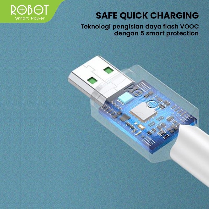 ROBOT RVM100 4A 100cm VOOC Flash Charging Micro  Data Cable with Velcro Strap White Fast Charging