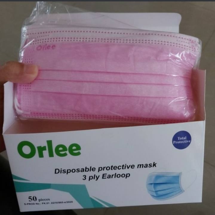 Masker Orlee Earloop 3ply Cantol Disposable Mask Isi 50 Pcs