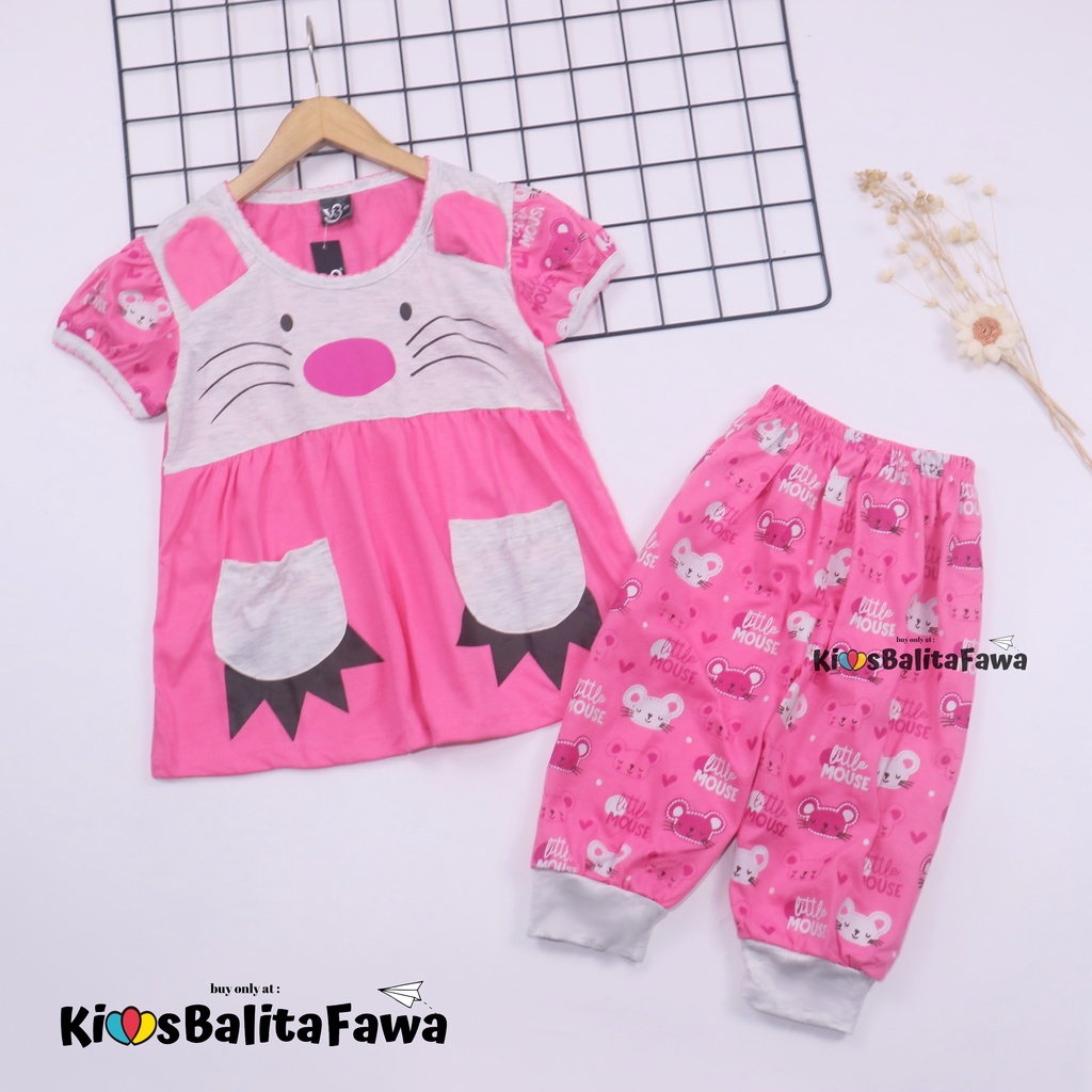 (KATUN) Set Bare Bears Size 1-10 Tahun / Baju Tidur Daily Anak Perempuan Setelan Karakter Kaos Lengan Pendek Celana Pendek