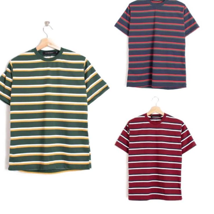 [ES. 1554] Kaos Stripe Pria 3 Warna - Kaos Belang 3Warna Kaos Salur 3 warna Katun 30s
