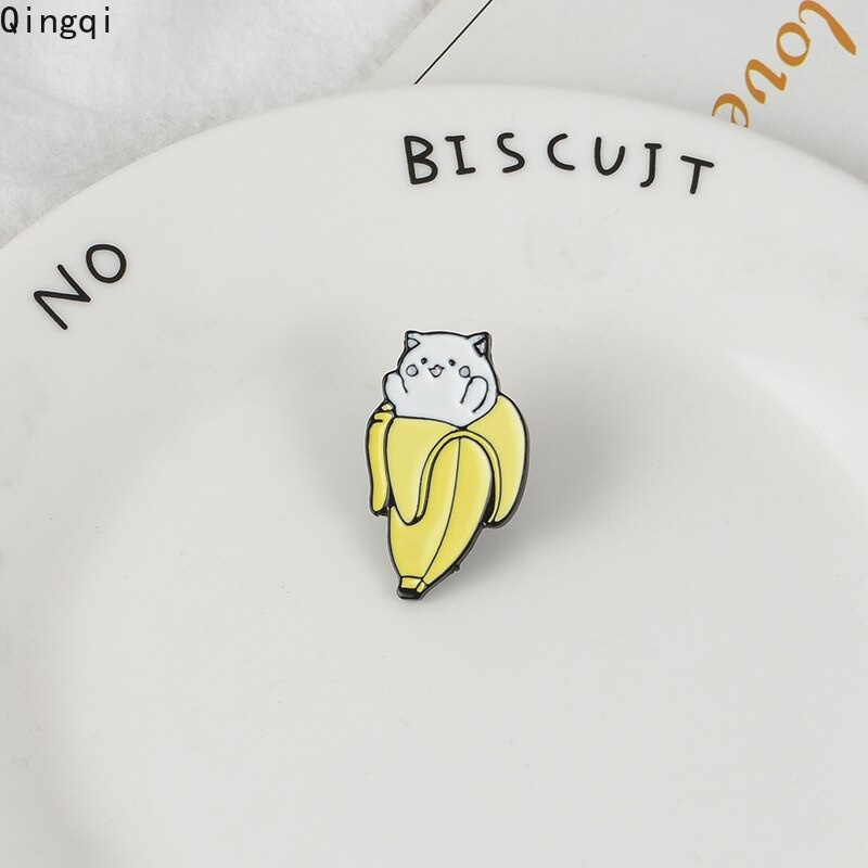 Pin Bros Lencana Enamel Bentuk Kartun Hewan Kucing Pisang Kawaii Untuk Hadiah Anak