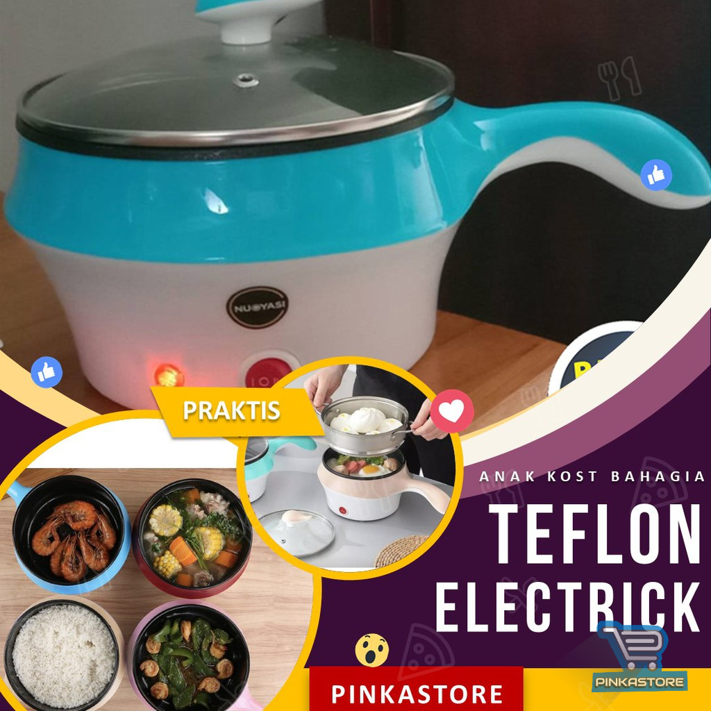 Teflon Serbaguna elektrik listrik praktis masak goreng kukus pemanas steam dual mode power