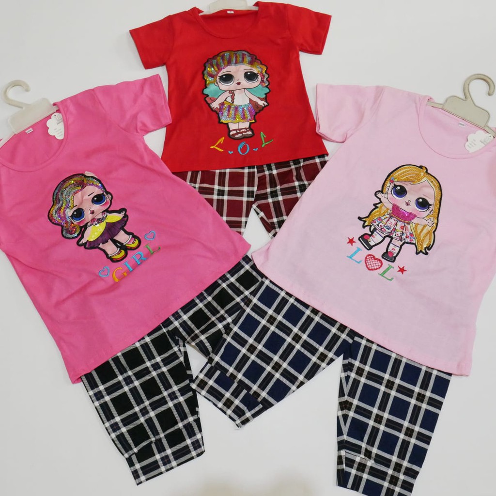 SETELAN BAJU ANAK PEREMPUAN LOL LED LAMPU NYALA / 3-6 TAHUN