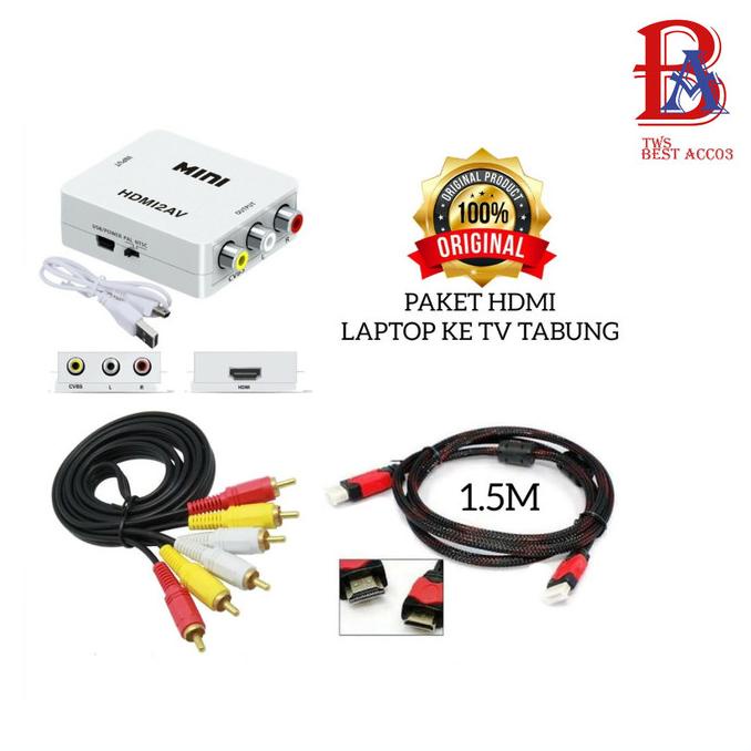 Paket HDMI Dari Laptop Ke TV Tabung/ HdMi AV+kabel HDMI+RCA/LR Termurah