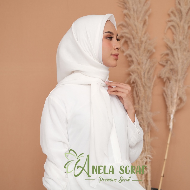 Bella Lasercut - Hijab Kerudung Segiempat Voal Laser Cut / Krudung Bella Pollycotton Laser Premium / Basic Polos Lasercut-BROKEN WHITE
