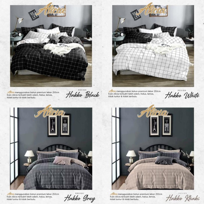 Sprei Sprei Katun Lokal Alicia Motif Minimalis Uk. 140x200-200x200 - 140x200x20, Hakko Black(S0Q3) S