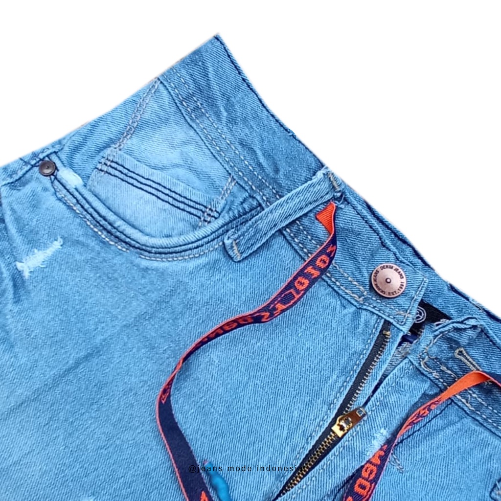 PROMO New Produk Broadshort denim Celana Jeans pendek riped tali original Pria terlaris-biru muda