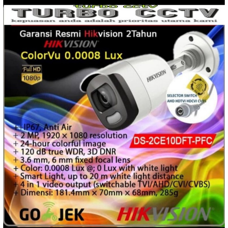 HIKVISION COLORVU OUTDOOR 2MP 1080P  DS-2CE10DFT