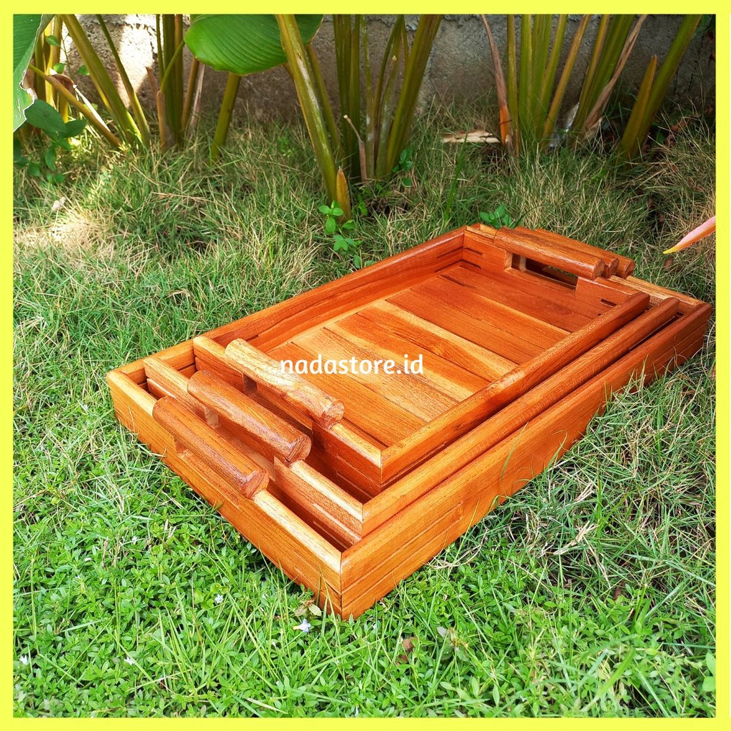 PREMIUM WOODEN SERVING TRAY / BAKI / NAMPAN KAYU JATI / NAMPAN DEKORASI KAYU AESTHETIC