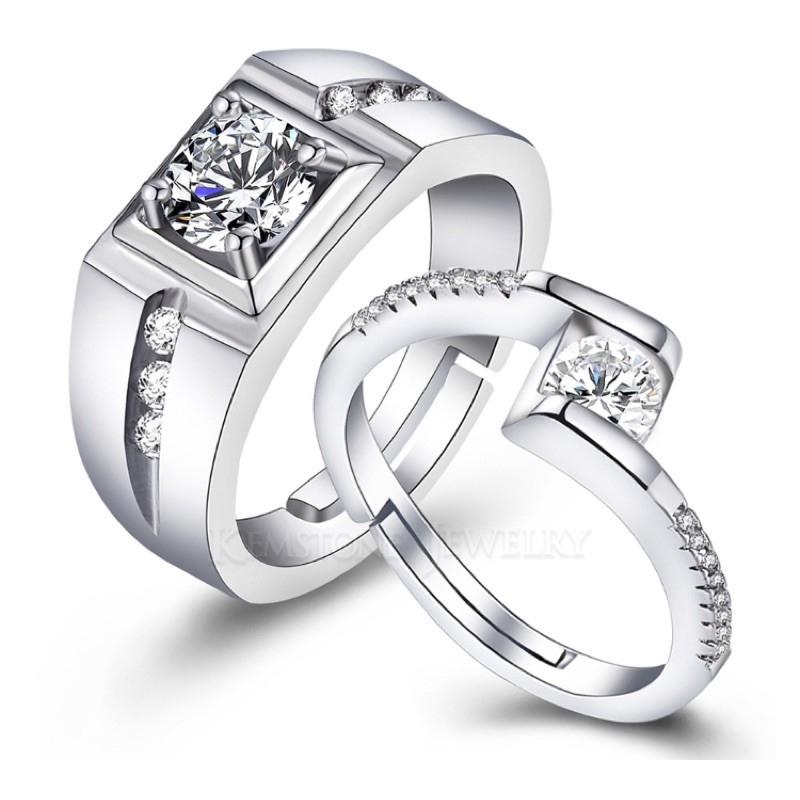 Cincin Pria Wanita Perak Couple Ring Pertunangan Pernikahan Berlian Cubic Zirconia