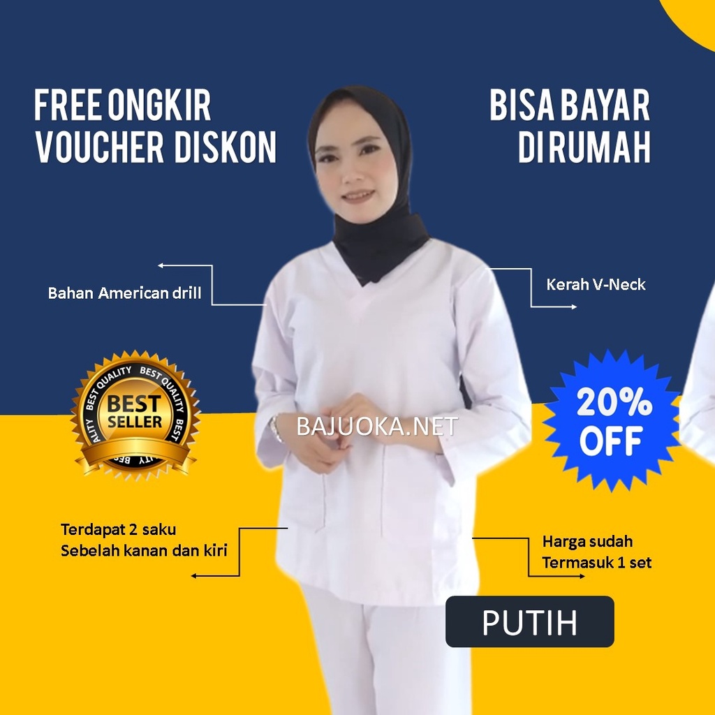 Pakaian Baju Seragam Kerja Ok Perawat Oka Drill Murah Jaga Petugas Medis Terbaru Lengan 3/4 7/8 Pend
