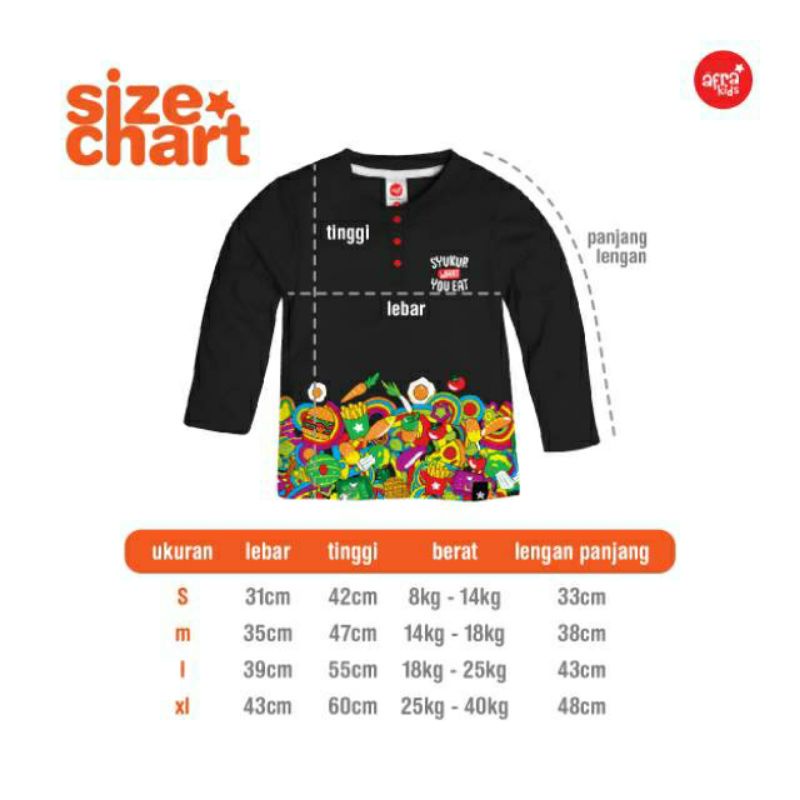 Kaos anak Afrakids Kancing Lengan Panjang AF256 Syukur What You Eat