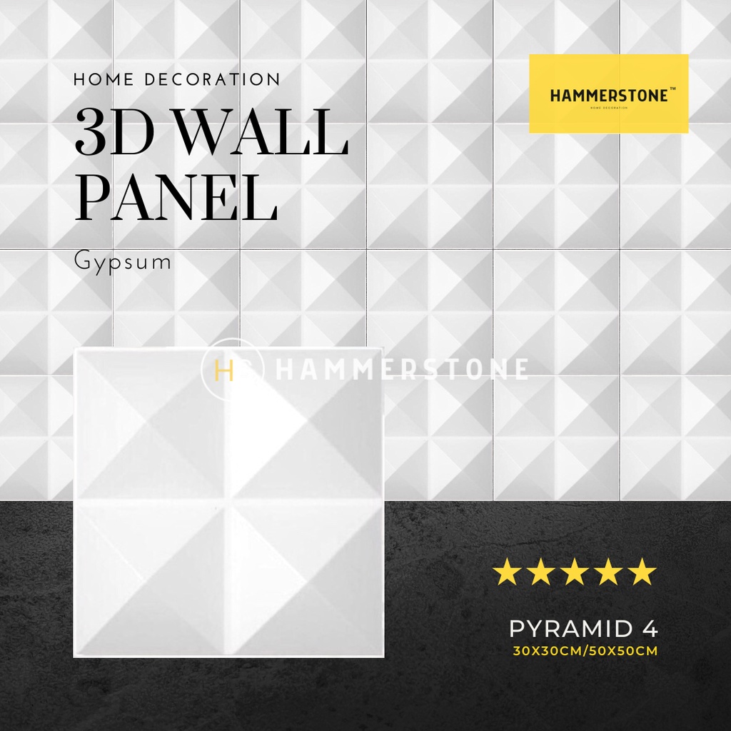 3D Wallpanel Gypsum Semen Pyramid 30x30cm/Wall decoration/Dekorasi Dinding/Interior/Eksterior/Ornamen Dinding/Ornamen Beton/Ornamen Gypsum/Tembok Gypsum/Wall Panel 3D Dinding/Hammerstone