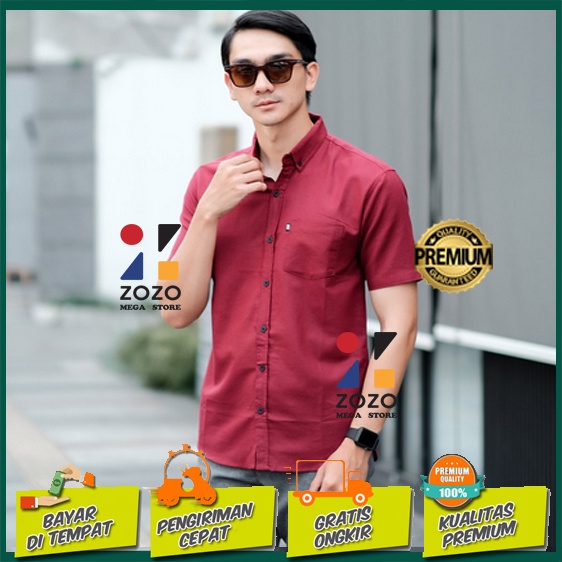 Kemeja Polos Lengan Pendek / Kemeja Pria Lengan Pendek Merah Marun Maroon Jumbo XXL