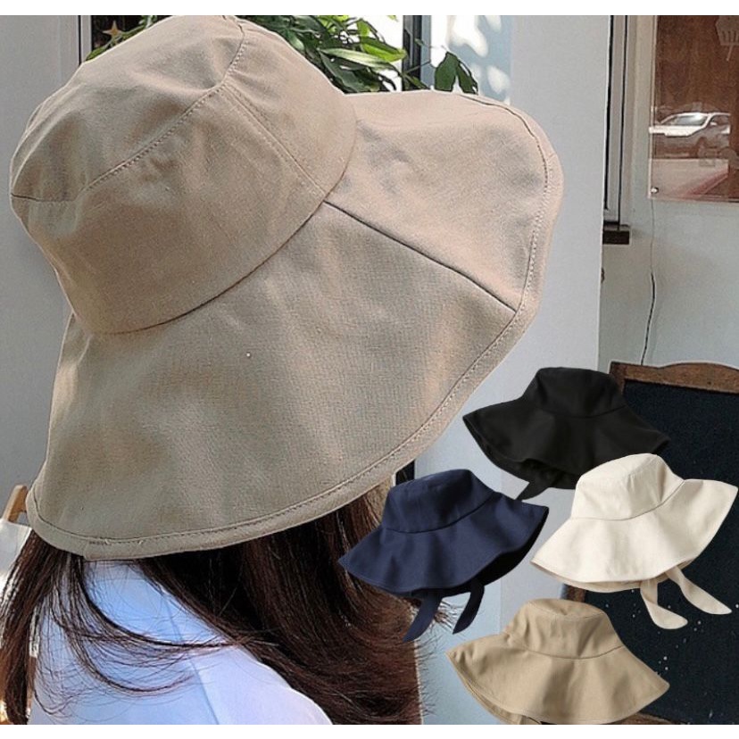 (DISKON)WIDE BUCKET HAT selebgram aksen tali /Bucket peniti/Topi Rimba polos topi wanita terlaris