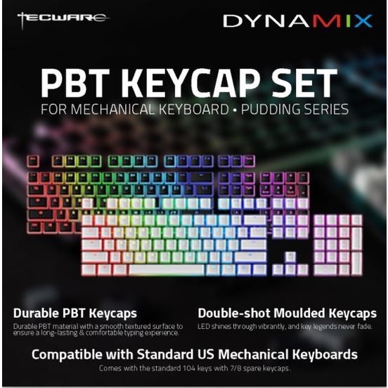 Tecware PBT Pudding Backlit Keycaps Set For Mechanical Keyboard - Gaming Keycaps - Black atau White