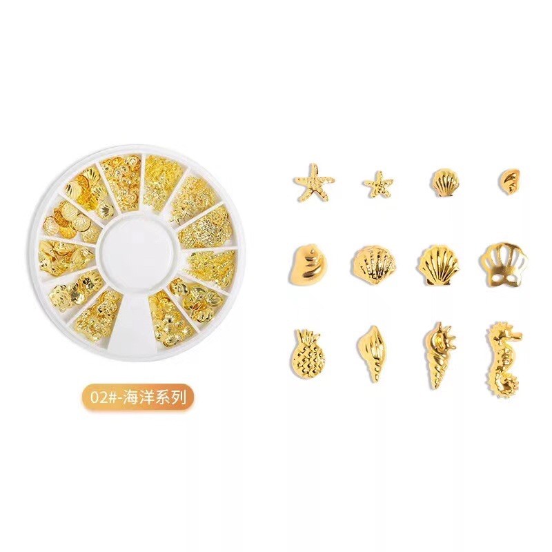 Nail wheel acc gold hard ware / hiasan nailart sea world cross nail charm