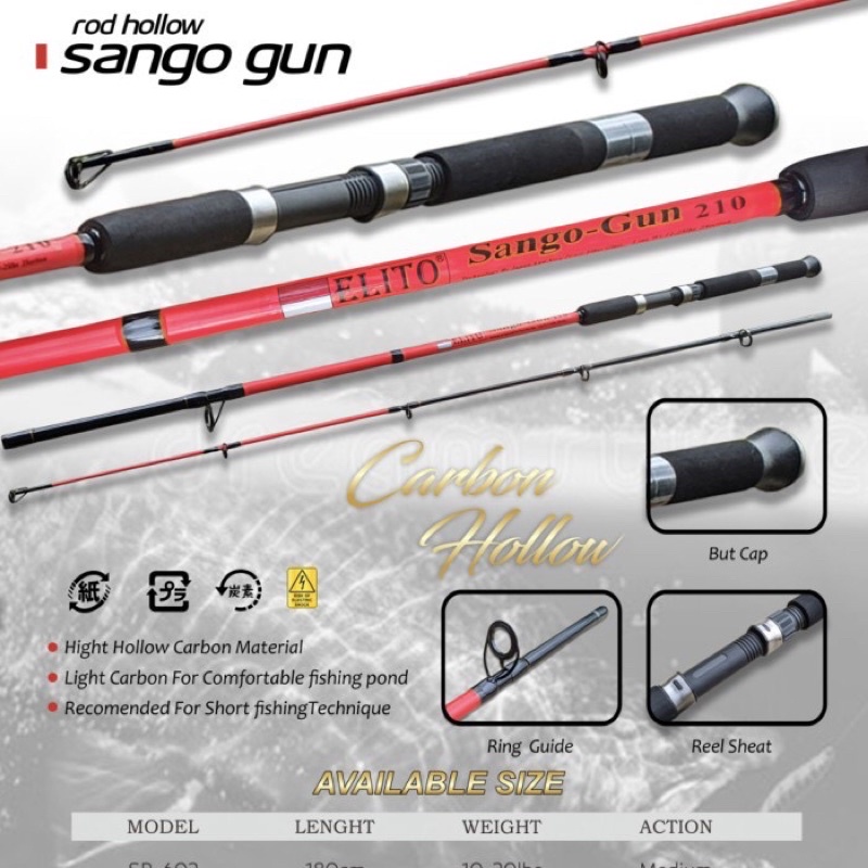 Joran Pancing Sambung 2 Panjang 270 - 300 cm Elito Sango Gun Fiber Glass Composite