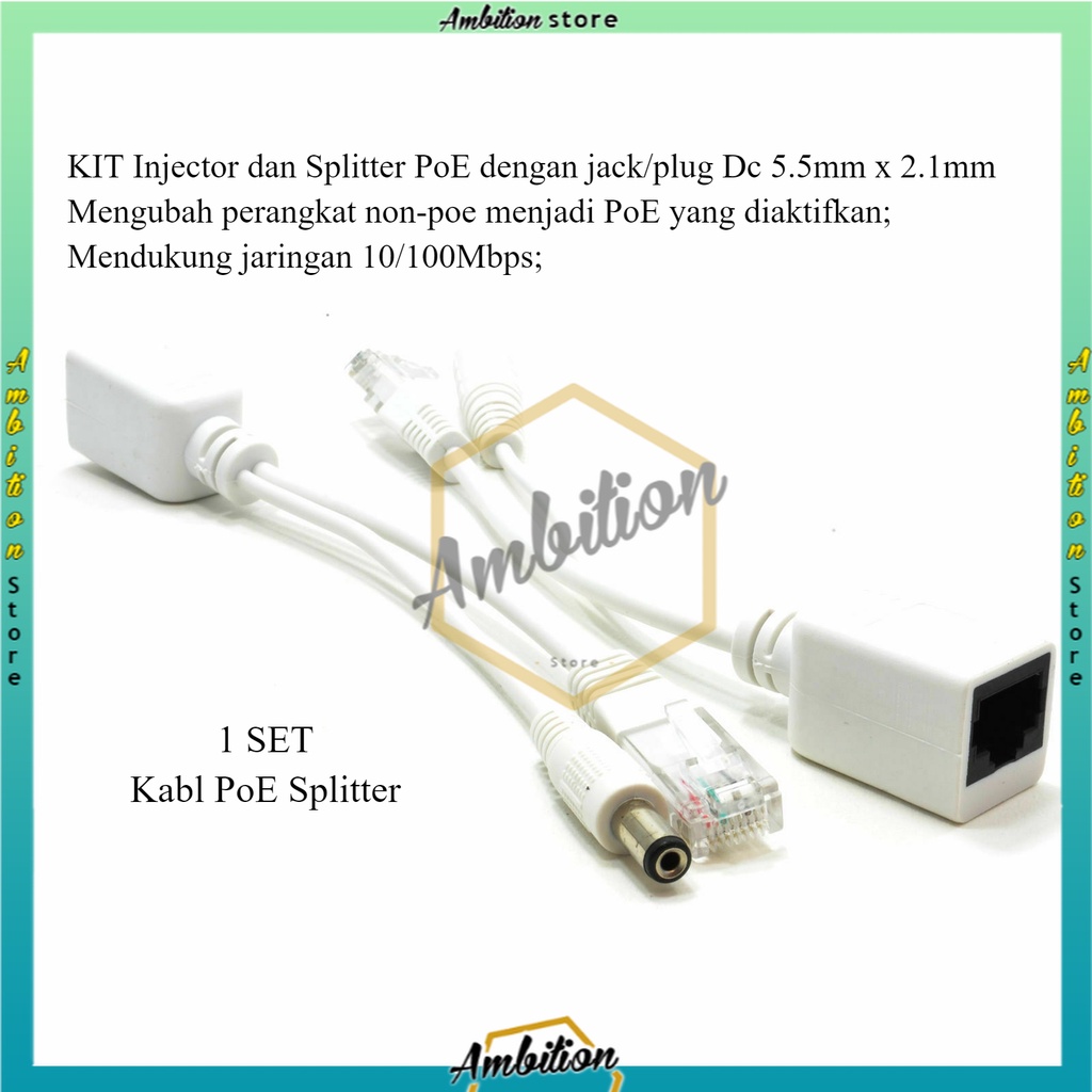 NEW DARI Kabel POE Injector &amp; POE Splitter (SET) / KABEL POE SET White [Bisa Bayar Ditempat]