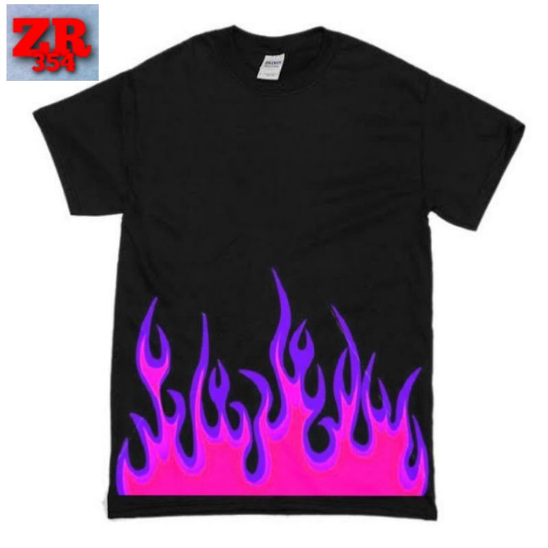 Kaos Motif Api Violet - Fire Violet / Baju Hitam Pria Motif Api Rapper Oversize pria wanita anak dew