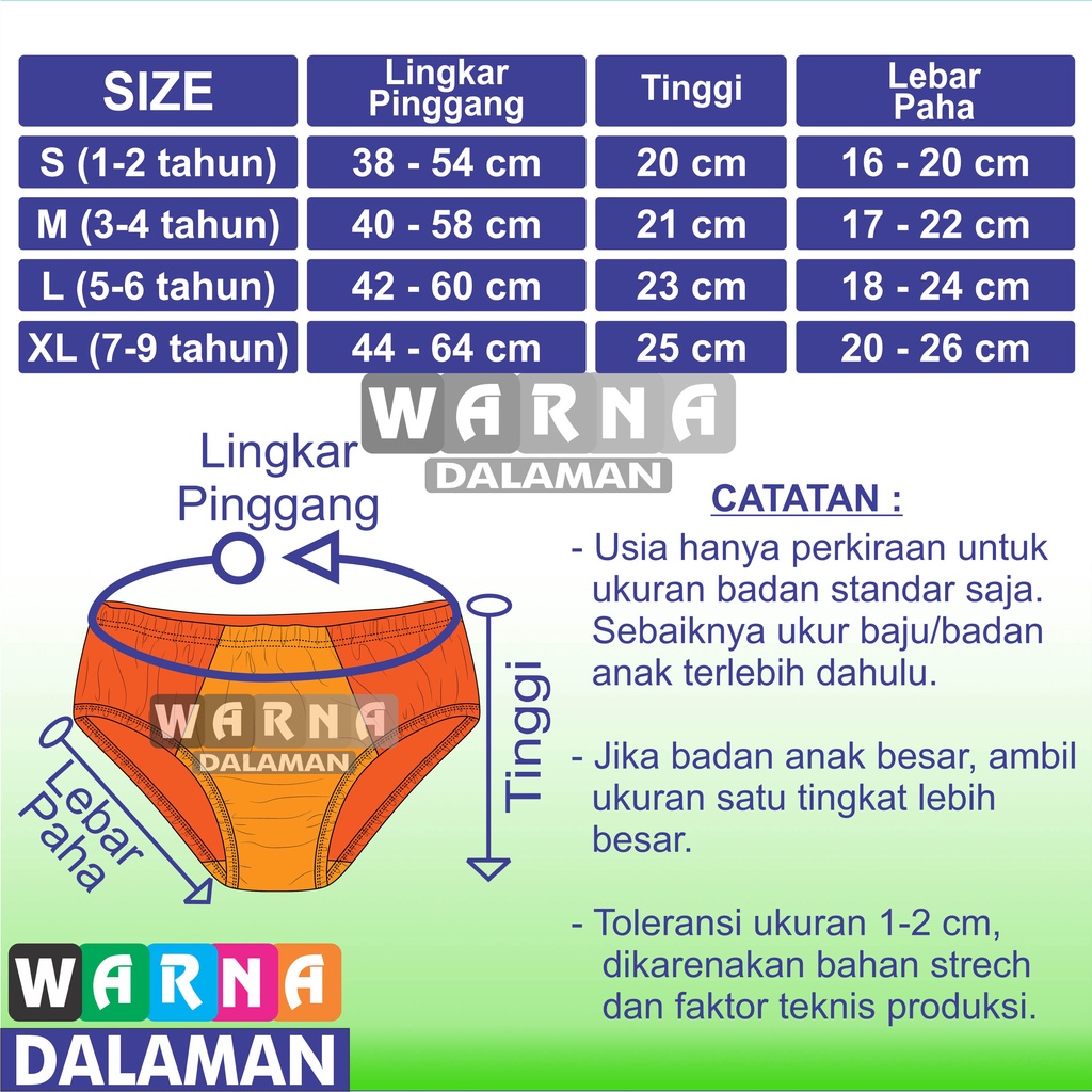 3 Pcs Celana Dalam Anak Perempuan Usia 1-9 Tahun CD Anak Cewek Kancut Polos Warna Random | WARNA DALAMAN