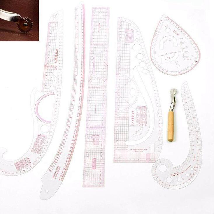 

Model Baru.. 7PCS/SET tailor ruler Clear measuring kit sewing drawing Yardstick ruler sleeve French arm curve set Paddle Whee ruler set