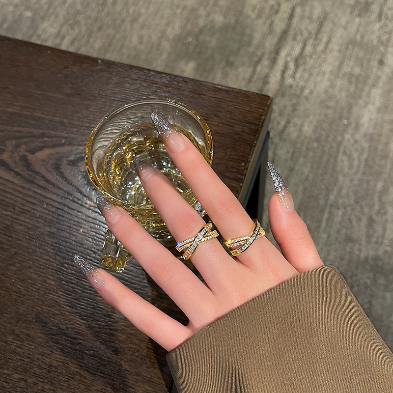 Korea mewah jari Godaan ~ mewah logam elegan cross terbuka disesuaikan cincin wanita special interes