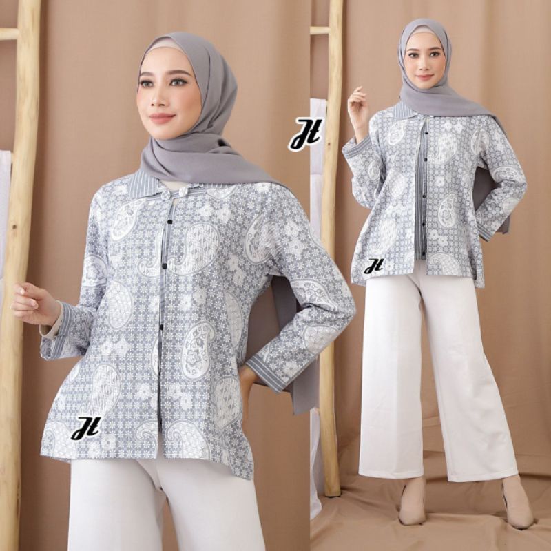 tey-17 Batik wanita ASJ SA HRB026 Kenongo Kemeja Tosca Pendek-Bol keong