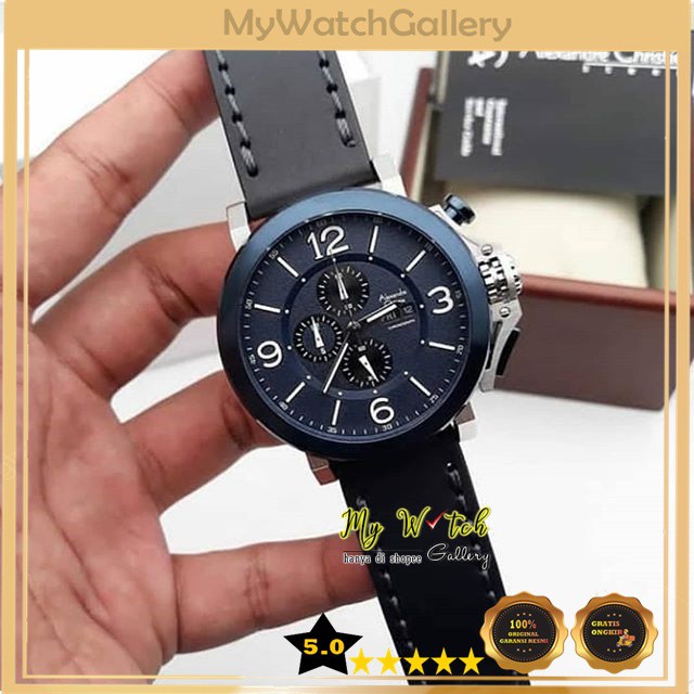 Alexandre Christie / Alexander AC 6281 MC Black Silver Blue Jam Tangan Pria Original Diameter 4,8 cm