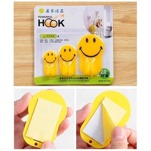 Motif Smile Sticky Hook Lucu Gantungan Tempel dinding Cantolan Tanpa Paku