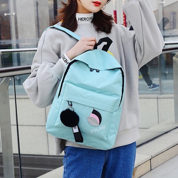 ONLYONE12 Tas Ransel Wanita / Ransel Femme / Tas Ransel Korea / Tas Ransel Wanita Anak Sekolah Remaja / Tas Ransel Wanita Hangout / Tas Backpack (Free Pom Pom)