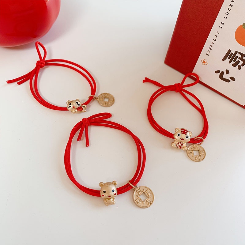 1 Pcs Tali Rambut Gelang Elastisitas Dua Dalam Satu Ornamen Tahun Baru Macan Kecil