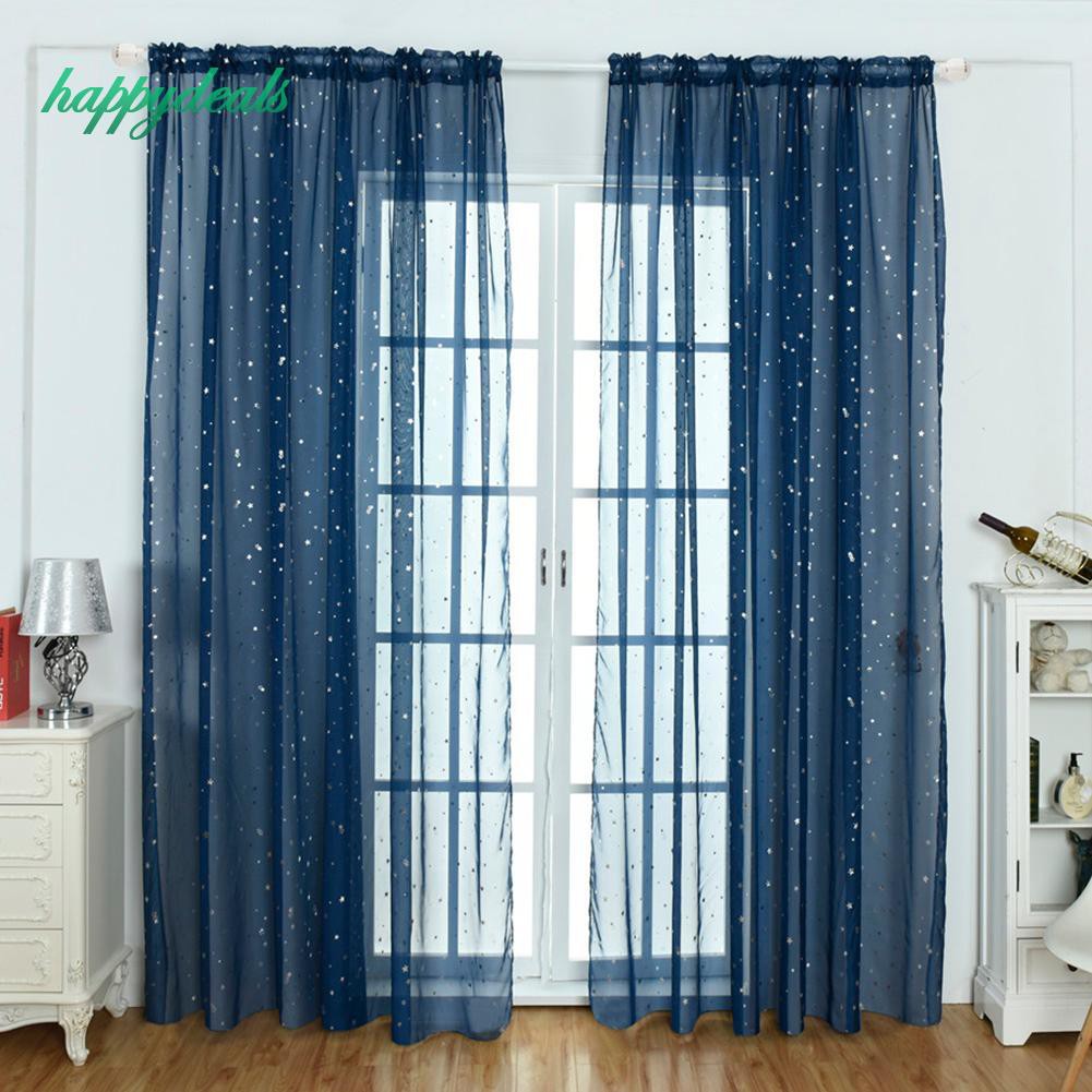 Happy High Quality Star Print Tulle Curtains Window Drapes Sheer