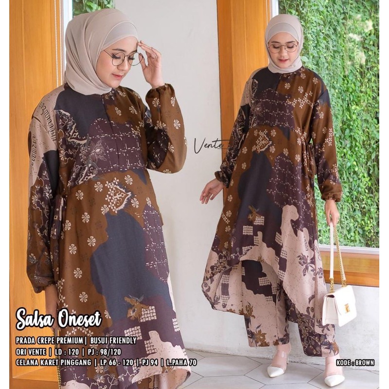 Salsa Oneset Vente Daily - Setelan Wanita Dewasa Kekinian Jumbo XXL - One Set Prada Crepe Premium