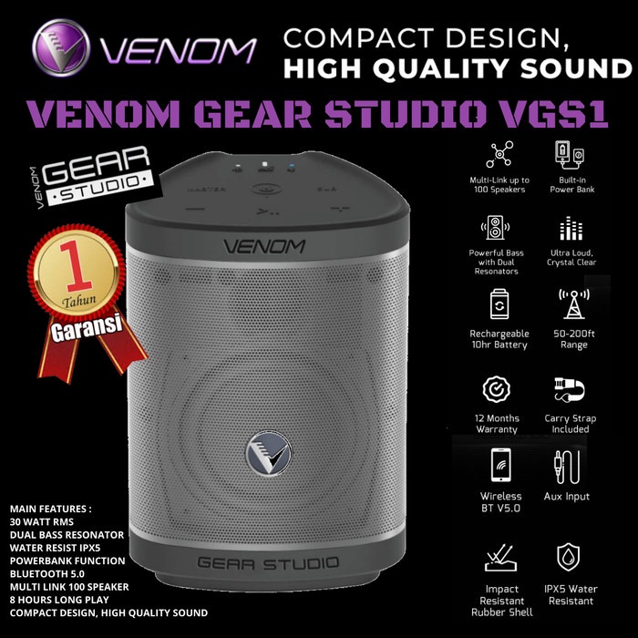 Venom Gear Studio VGS-1 Speaker Portable Bluetooth 5.0 IPX5