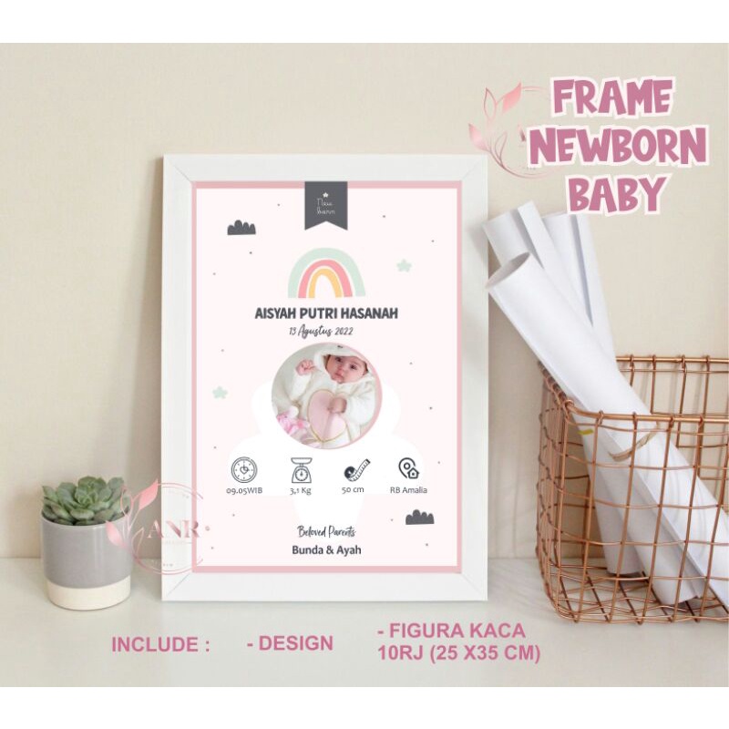 Biodata Bayi + Figura Kaca, Frame Newborn baby Aesthetic 10R Dekorasi Kamar Minimalis Hiasan Dinding aesthetic (BISA COD)