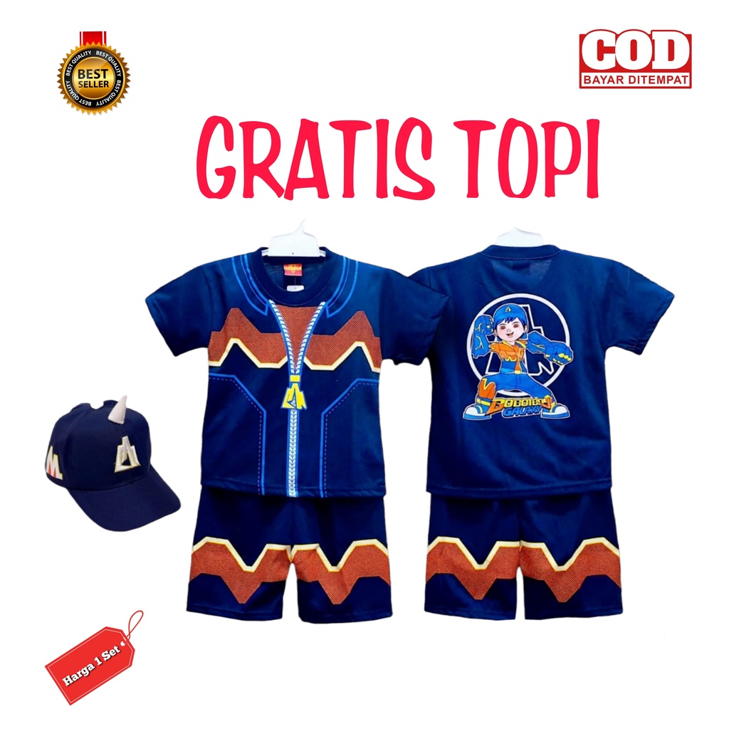 SETELAN BAJU ANAK BOBOIBOY GEMPA GRATIS TOPI 1 SET BISA COD GRATIS ONGKIR