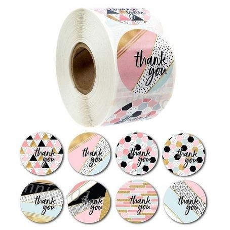 Paper Tags - 1&quot; Floral Round &quot;Thank You&quot; Sticker #04 (10 Pcs)