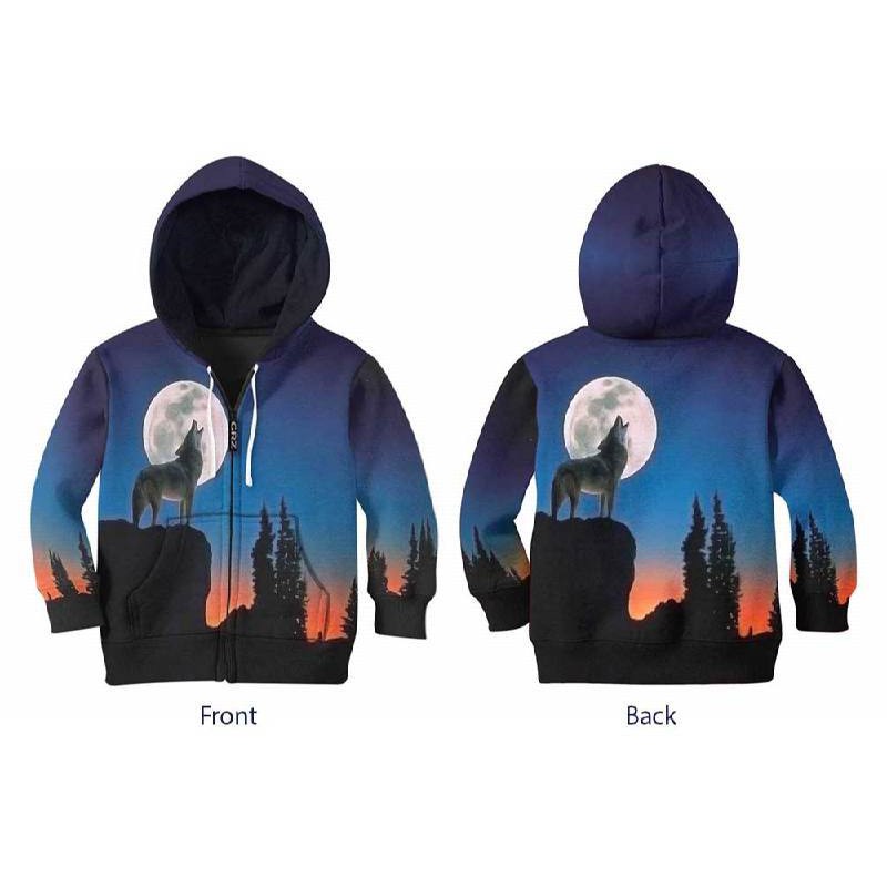 Jaket Hoodie Anak Design WOLF 3D FullPrint Art 6
