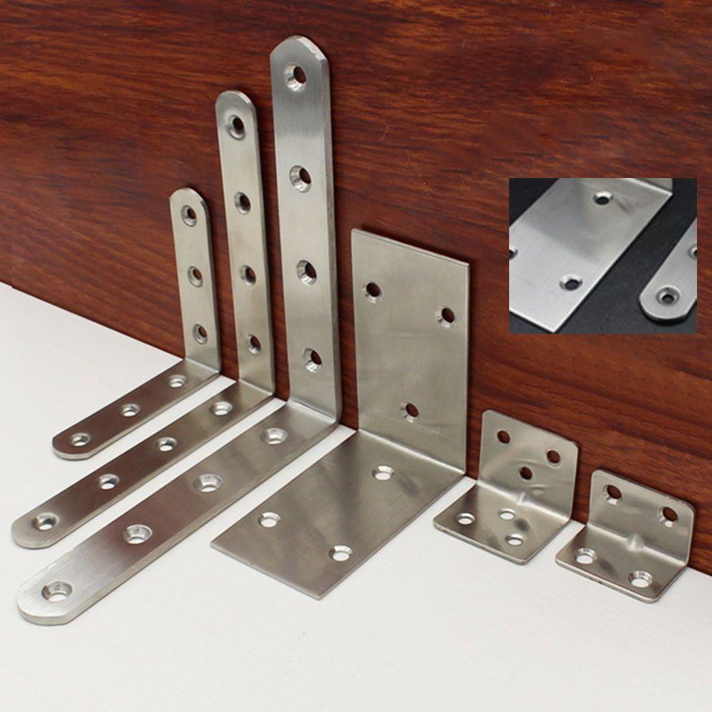 TOP 10pcs Bracket Sudut Bentuk L Dengan Sekrup Braket Sudut Siku Perlengkapan Bracket Pengikat Furniture Stainless Steel Corner