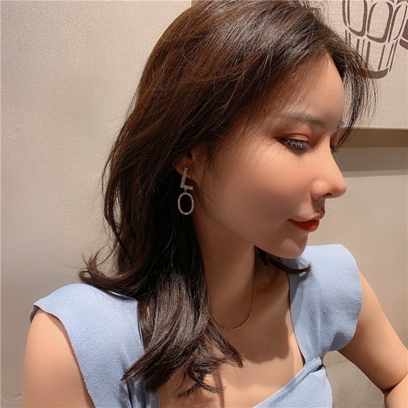 Korea baru sterling silver jarum penuh Berlian CINTA huruf alfabet anting-anting online influencer h