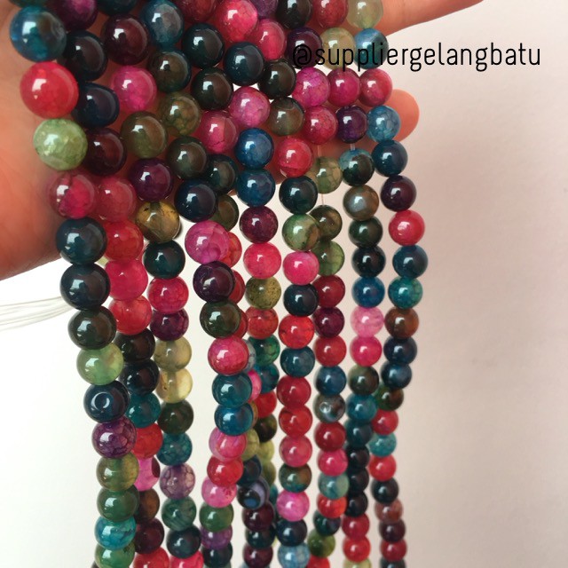 natural 8mm rainbow colour onyx ready stock pancawarna kilap serat aksesoris beads craft supplier