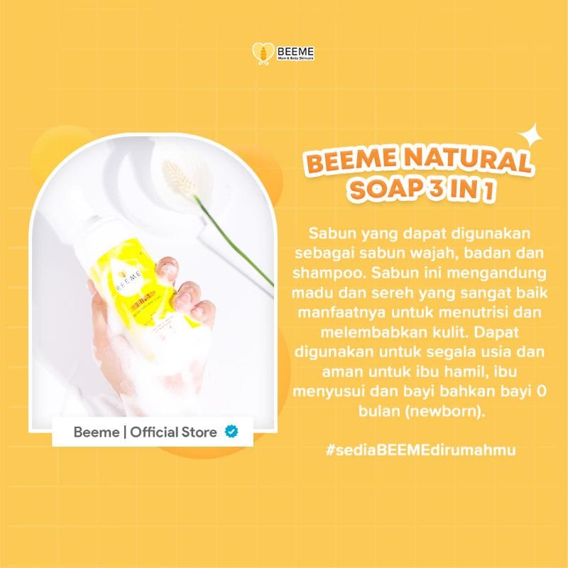 Beeme Natural Soap 3 in 1 with Honey &amp; Lemongrass 100ml - SKINCARE IBU DAN ANAK