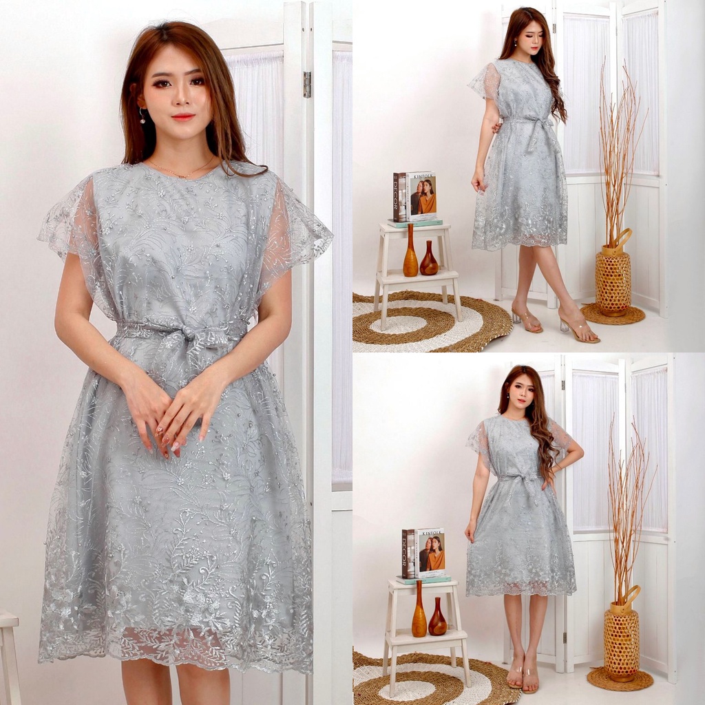 Dress Jovita Brukat Bordir Tullle Glitter Mutiara Brokat Tille Brokat Tile Dres Mewah Termurah