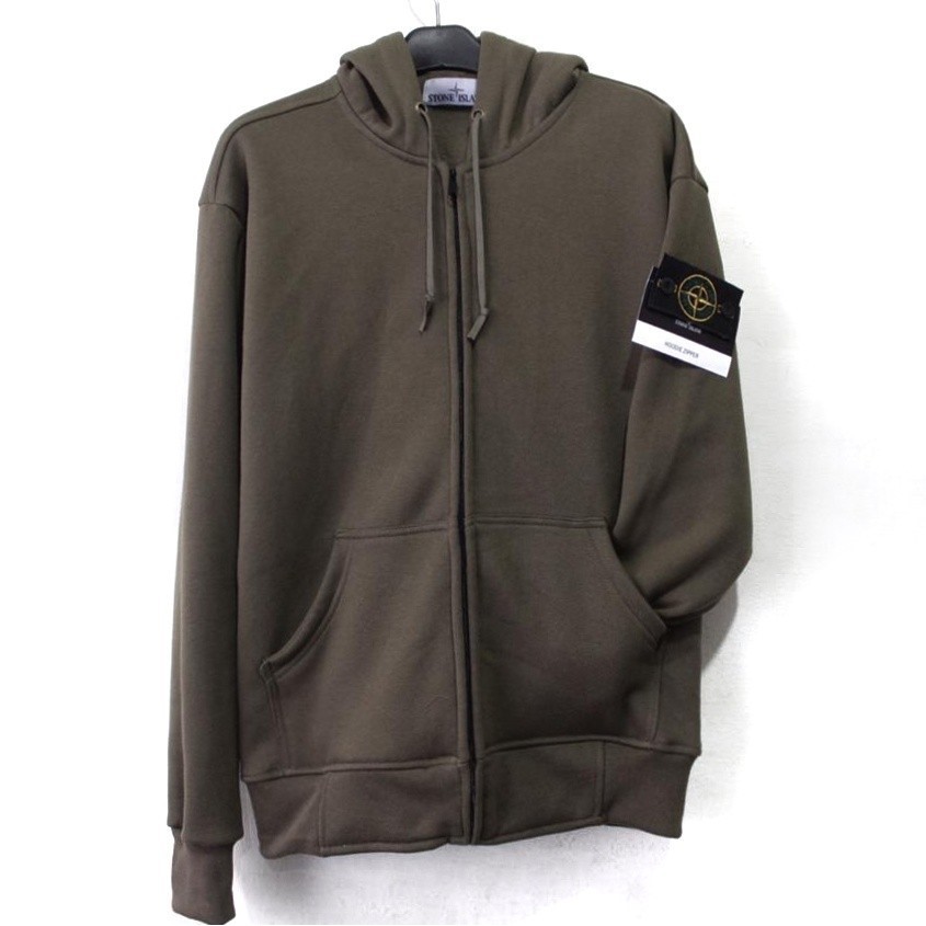 SWEATER PULLOVER HOODIE ZIPPER PREMIUM STONE ISLAND OLIVE