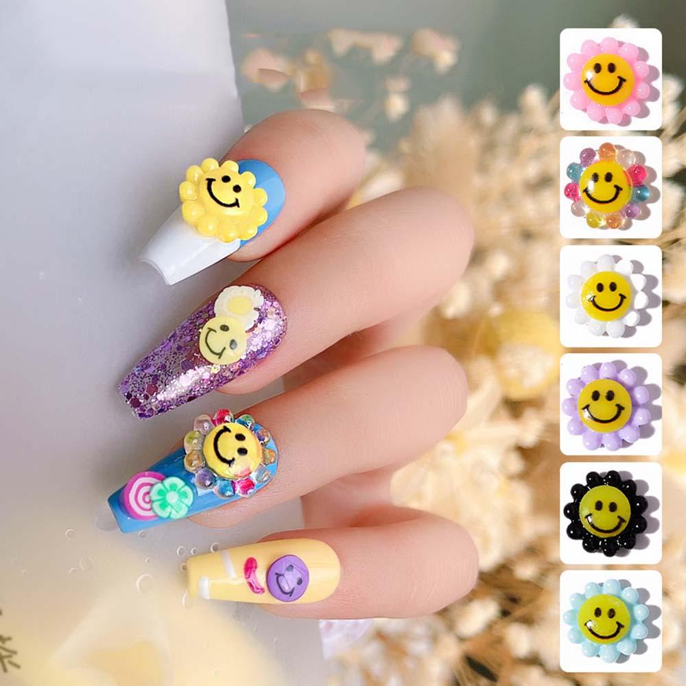 Needway Nail Art Smiley Face Perhiasan Warna-Warni Lucu Kartun DIY Aksesoris Kuku