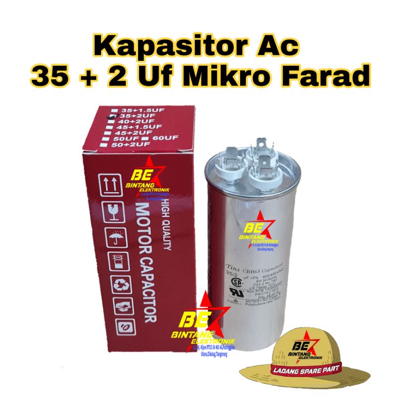 KAPASITOR AC 35/2 UF CAPASITOR 35+2 MIKRO 35 2 MICRO 35 2 Uf 2+35Uf (Tins)