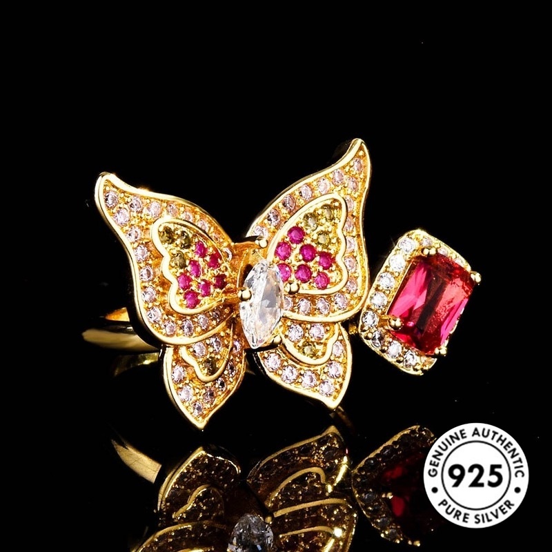 Cincin Lapis Silver 925 Model Kupu-Kupu Dengan Ruby Untuk Wanita Butterfly