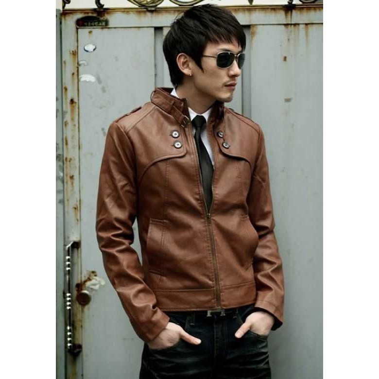 Jaket Semi Kulit Pria Korea Kancing dua