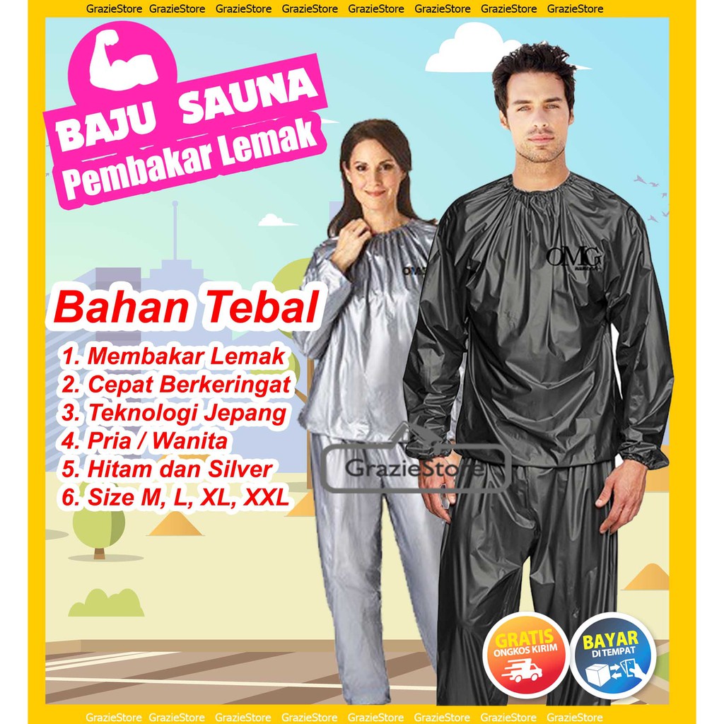 [ COD ] SAUNA SUIT BAJU SAUNA PEMBAKAR LEMAK BAJU SAUNA OMG TEBAL 1SET JAS DAN CELANA BAJU OLAHRAGA